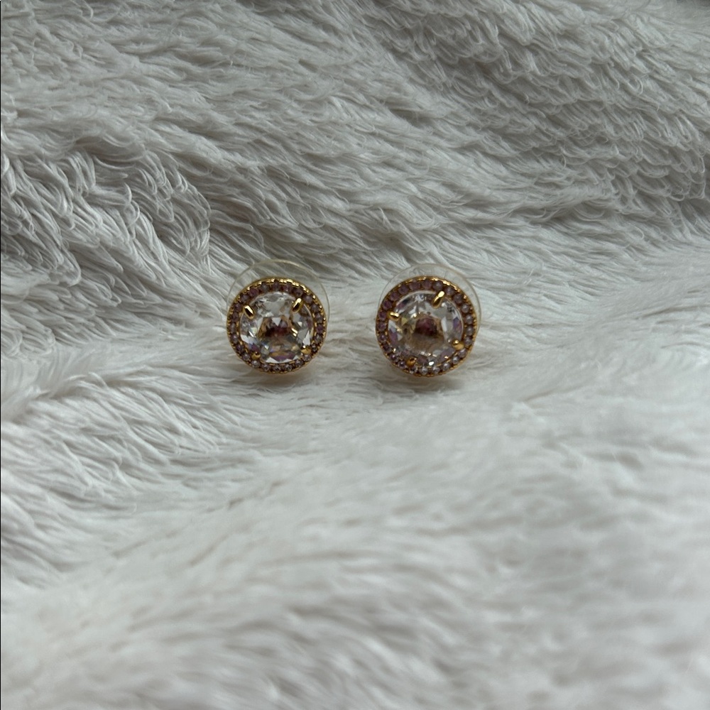 Gold-Tone Clear Crystal Halo Stud Earrings